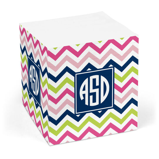 Pink, Navy and Lime Chevron Sticky Memo Cube